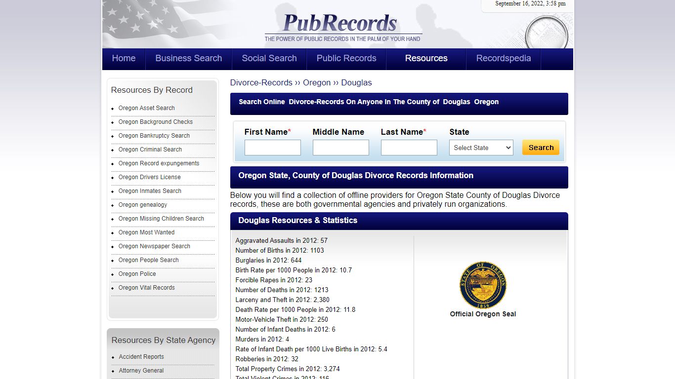 Douglas County, Oregon Divorce Records