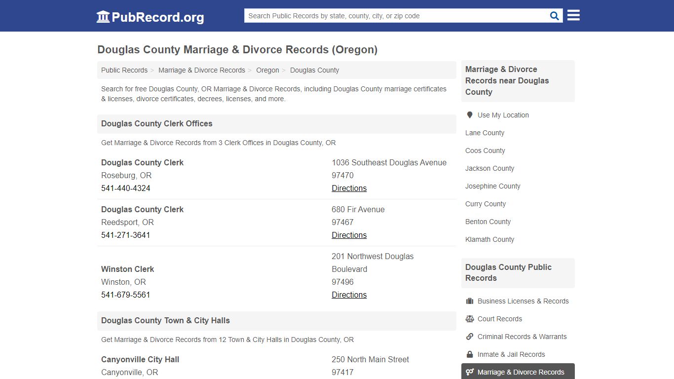 Douglas County Marriage & Divorce Records (Oregon)
